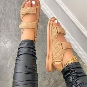 New Tan Quilted Velcro Sandals size 10
